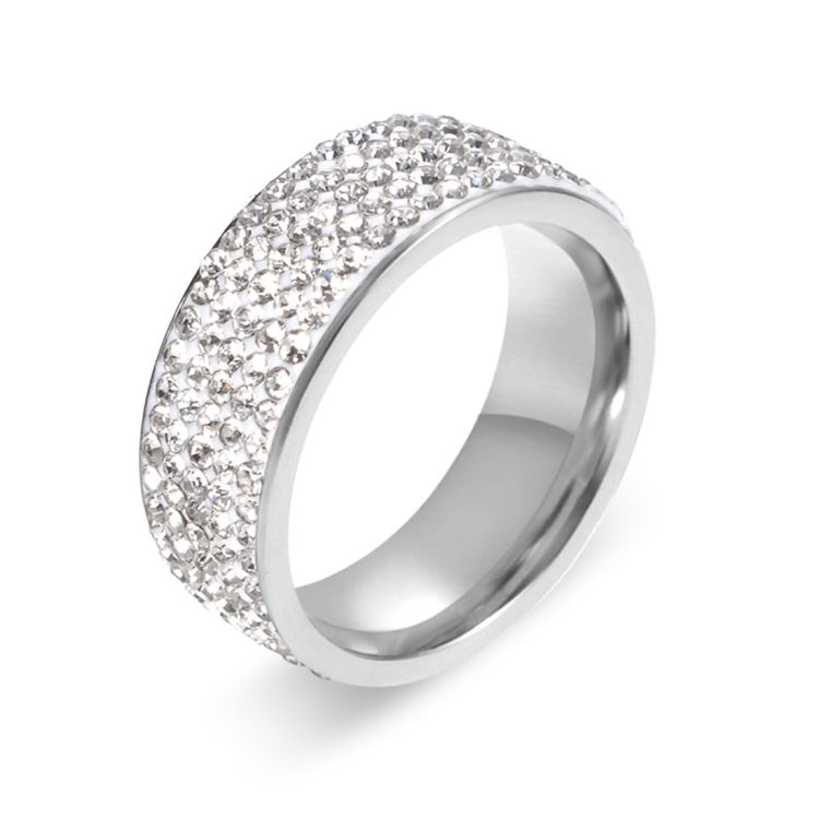 Thumbnail: 5-row Diamond Titanium Steel Ring, US Size:10