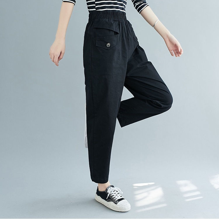 Thumbnail: Plus Size Womens High Waist Loose Slim Cotton Casual Pants Harem Pants