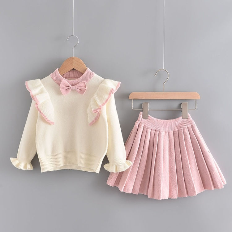 Thumbnail: Girls Flying Sleeve Knitted Sweater Suit