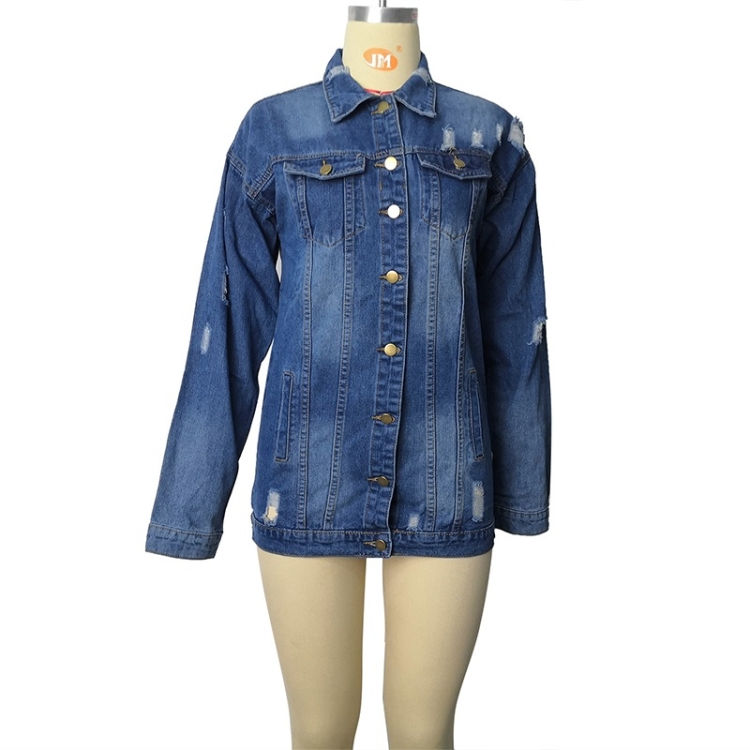 Thumbnail: Women Plus Size Mid-length Ripped Denim Trench Coat