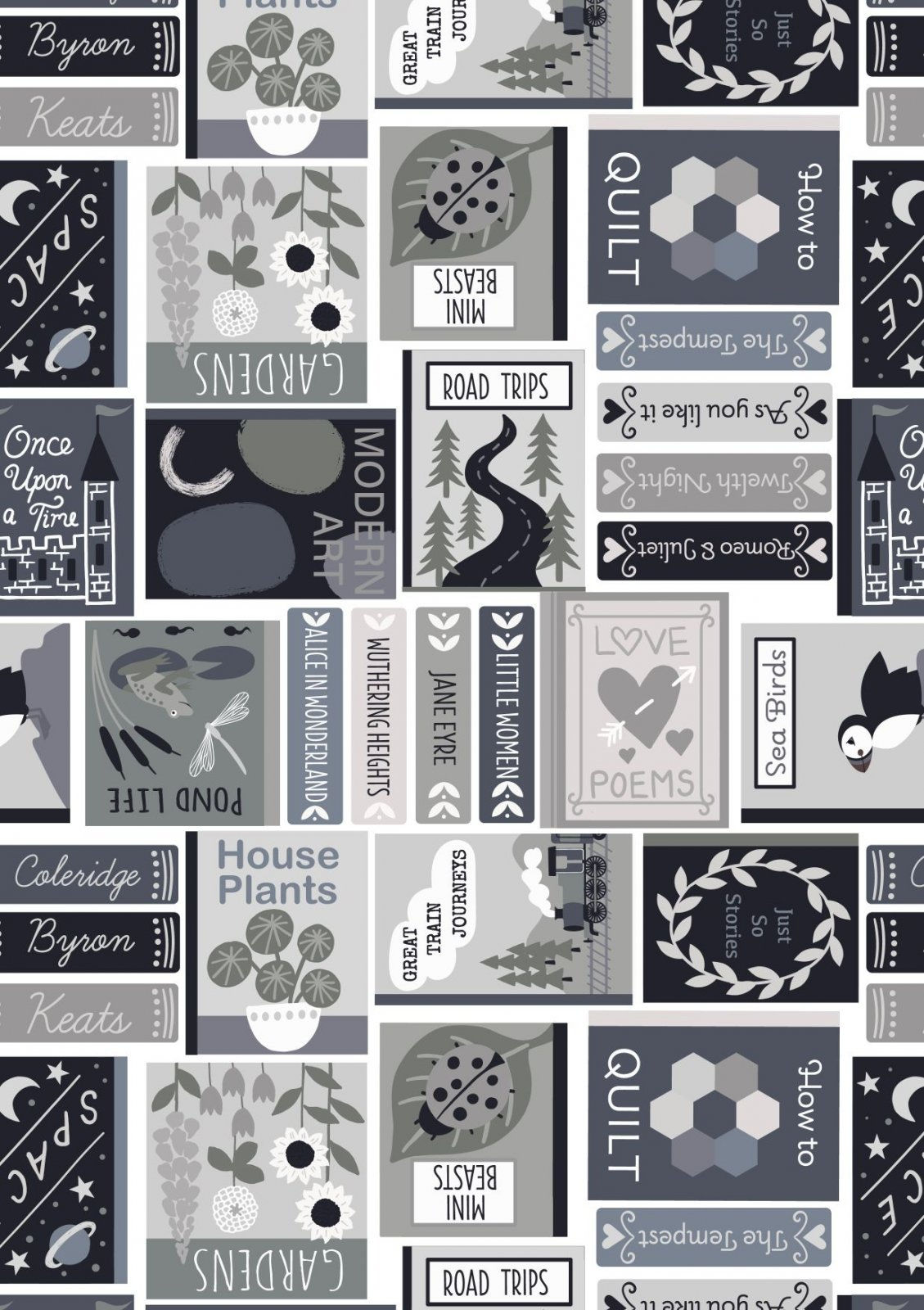 Bookworm Book Covers grey & black