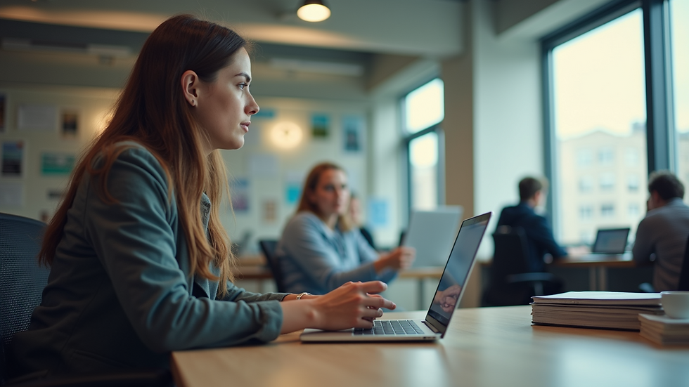 Wide angle view of a student exploring job opportunities