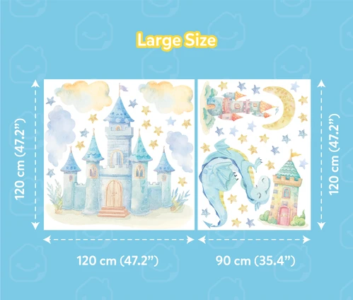 Kids Wall Decal - Flying Dragon & Princess Castle Fairy Tale Mural Sticker, Large Black Vinyl Decor For Bedroom - View #6