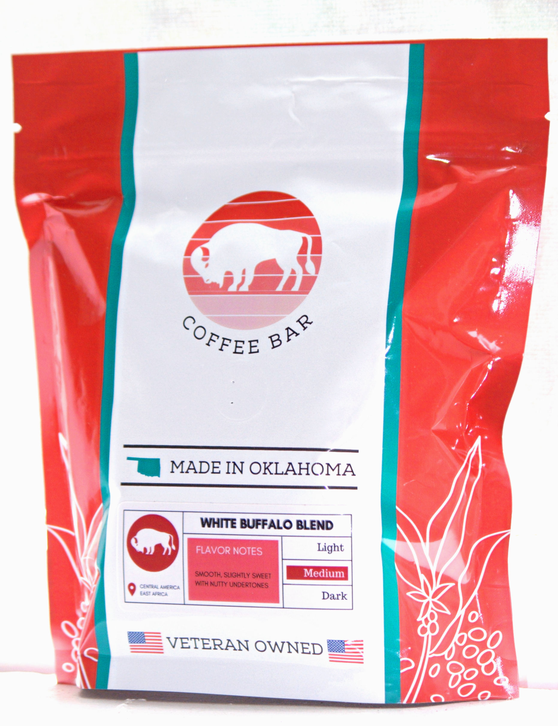 White Buffalo Blend coffee bag, Made in Oklahoma, WhiteBuffaloCoffee