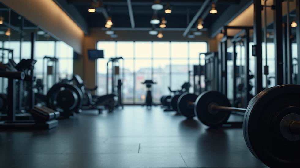 Eye-level view of a modern gym interior with strength training equipment
