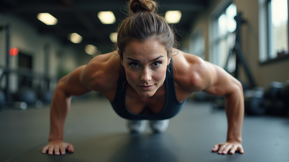Close-up view of a person performing a plank as part of push-up strength training