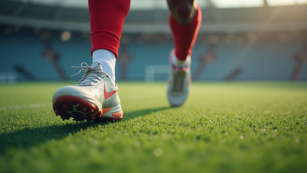Close-up view of an athlete performing agility drills on turf