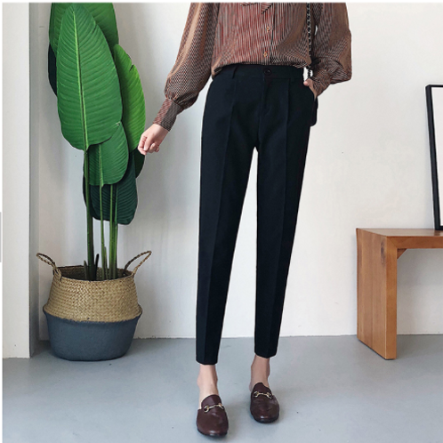 Pantalon noir droit coupe droite longueur cheville