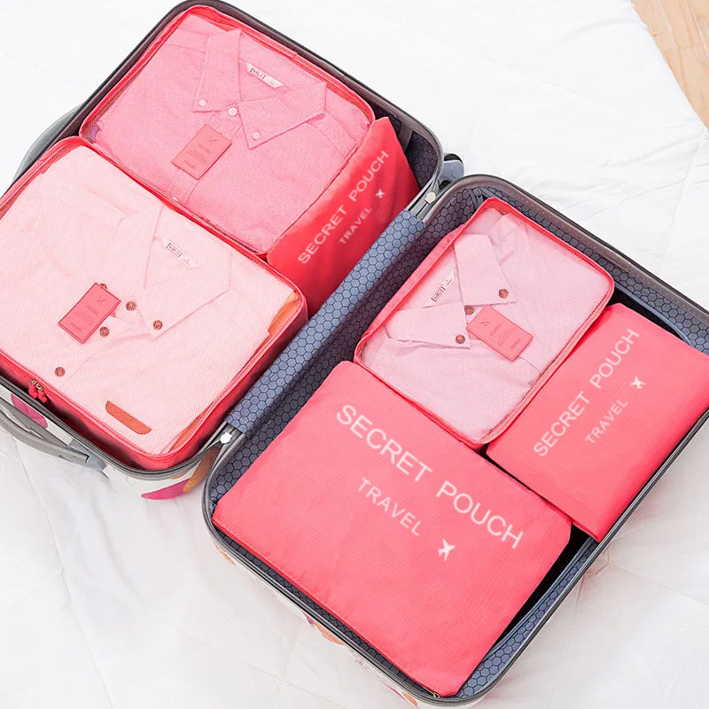 Thumbnail: 6 Pcs/Set Pink/Blue/Grey Travel Storage Bag Large Capacity Waterproof Luggage Cl