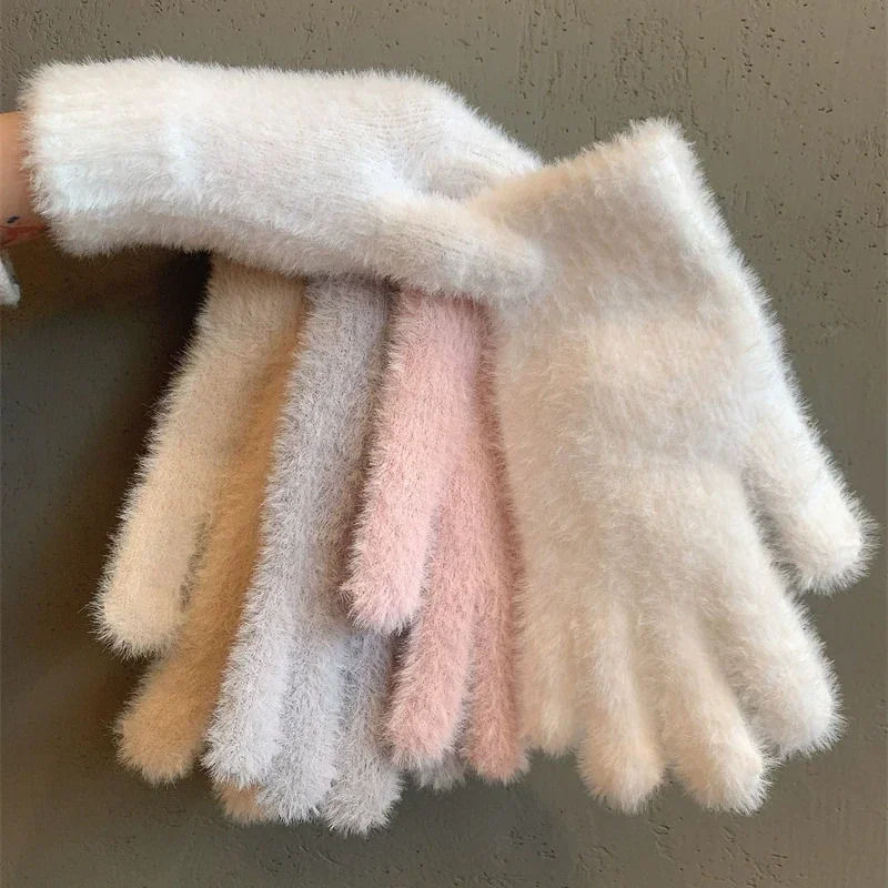 Thumbnail: Fashion Winter Mink Velvet Five Finger Gloves Plush Warm Cold-proof Gloves Women