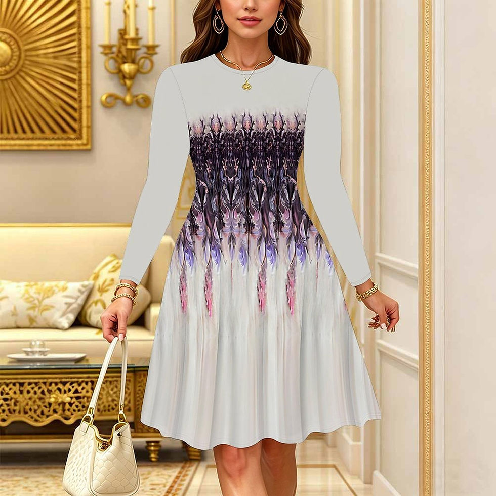 Thumbnail: Women's Bohemian Casual Midi Dress Print Round Neck Long Sleeve A Line Loose Swi