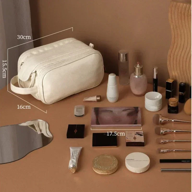 Thumbnail: Multifunctional Makeup Bag For Women PU Leather Large Capacity Portable Double Z