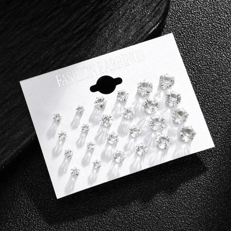 Thumbnail: New 12 Pair/Pack White Shiny Wedding Stud Earrings Set For Women Men Crystal Jew