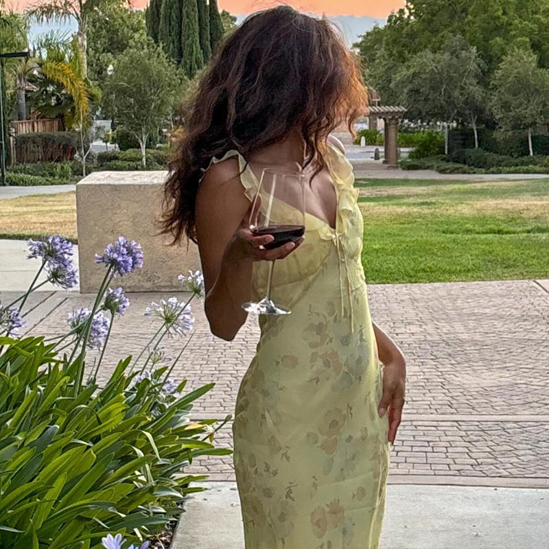 Thumbnail: Cryptographic Summer Floral Print Plunge Maxi Dress Outfits Sexy Backless Fairy 