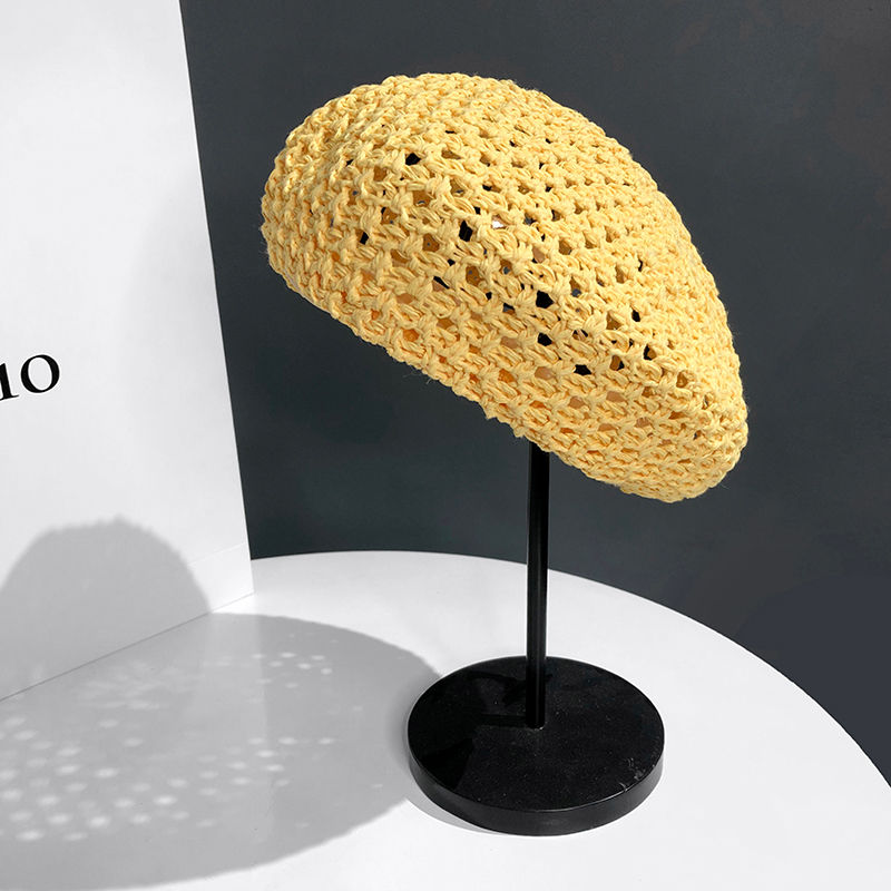 Thumbnail: Japanese Simple Wild Beret Ladies Spring, Summer and Autumn Thin Hollow Straw Be