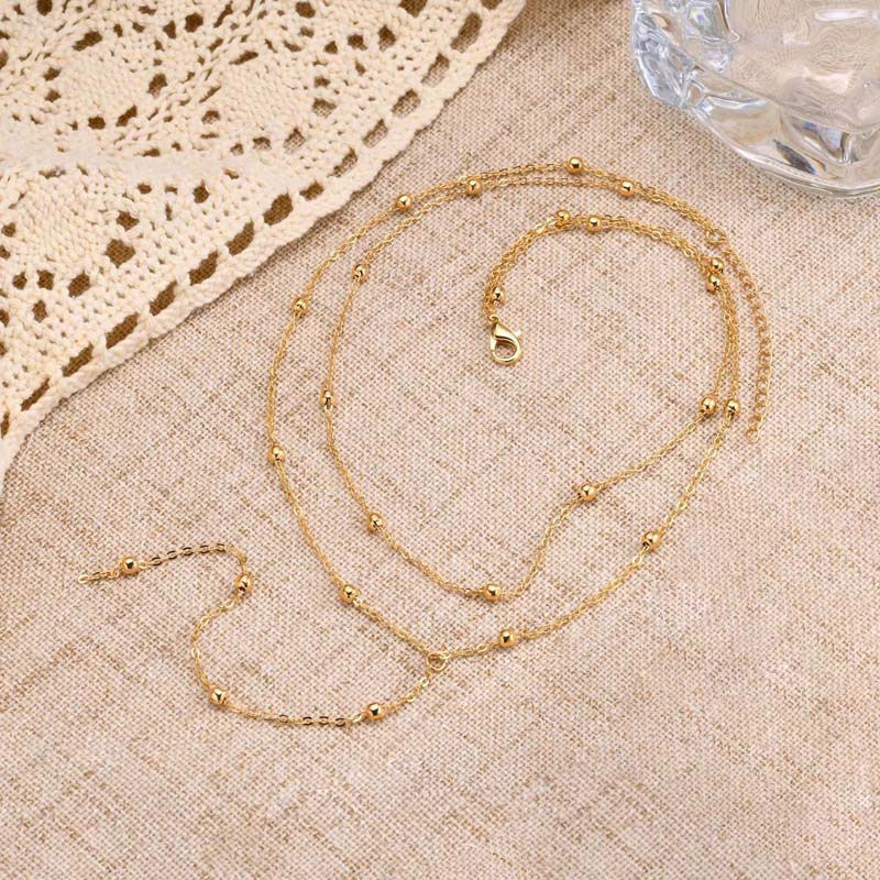 Thumbnail: Gold Plated Lariat Necklace for Women, Double Laryered Long Chain Drop Pendant C