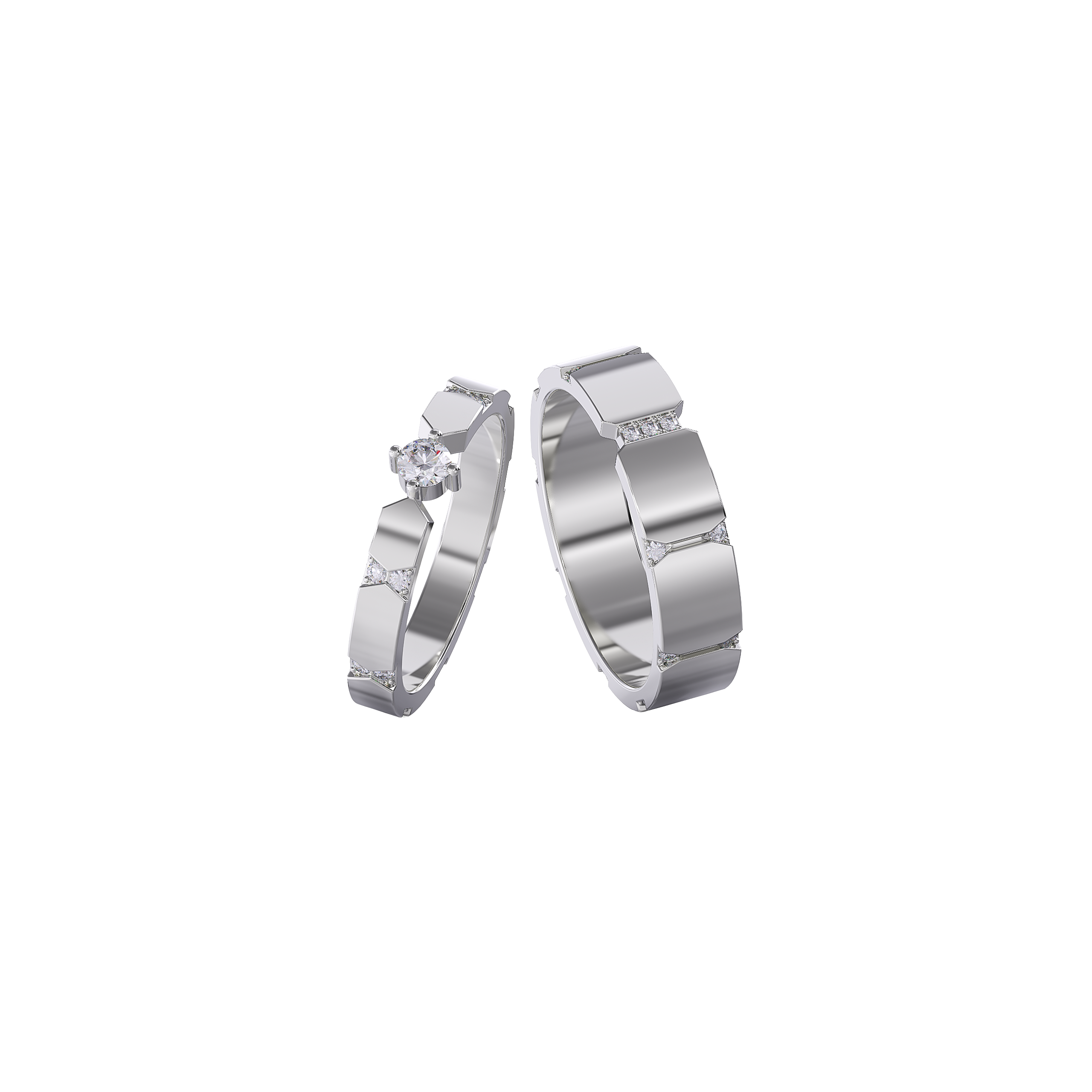 Nhẫn cặp kim cương CVD vàng 14K