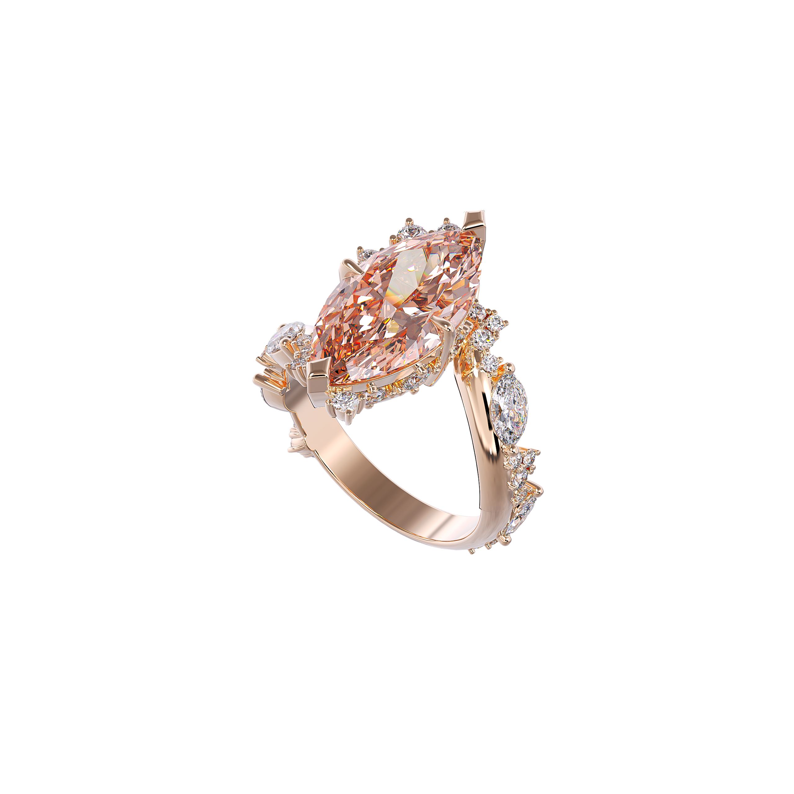 Nhẫn nữ kim cương CVD Marquise 3 Carats vàng hồng 18K