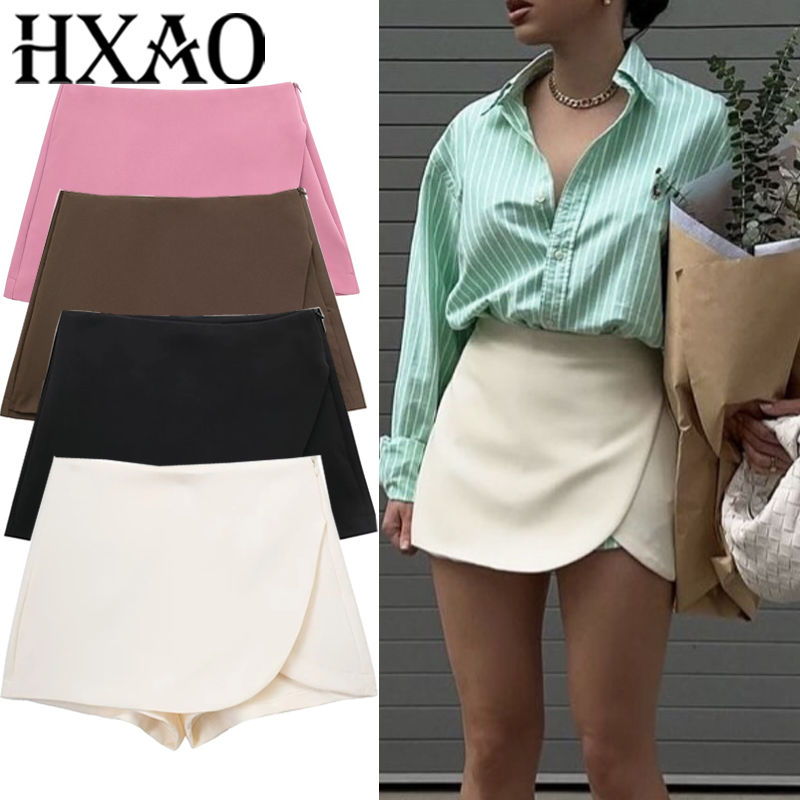 HXAO Women's Skirt Shorts Summer Beige Black Skirt Pants Woman Office High Waist