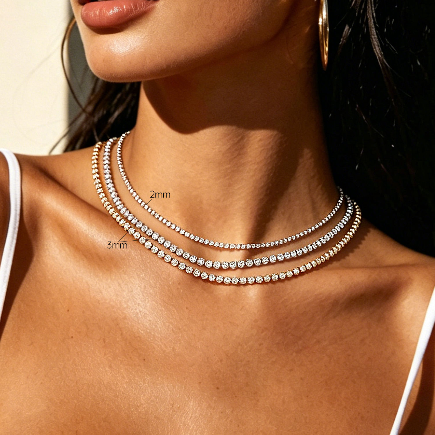 Orstarry S925 Sterling Silver Necklace Tennis Chain Necklace 2mm & 3mm Cubic Zir