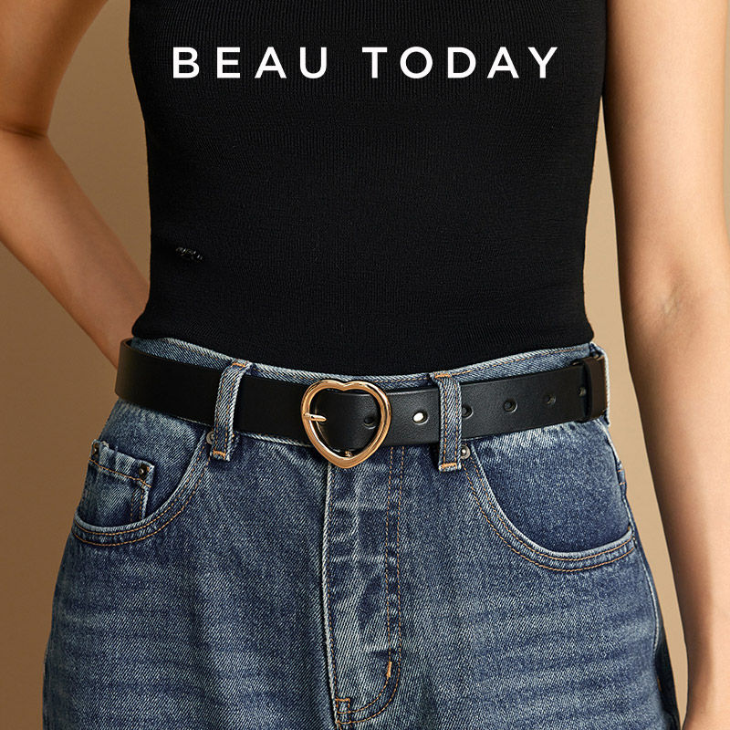 BEAUTODAY Y2K Belt Women Genuine Cow Leather Heart Design 2024 Fashion Gifts Jea