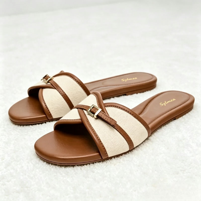 Comfort Flat Slippers Sandals for Women Fashion Belt Buckle Brand Designer Shoes