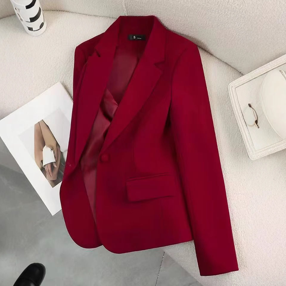 Red Slim Fit Commuter Korean Style Small Western Suit Jacket Simple Versatile Co