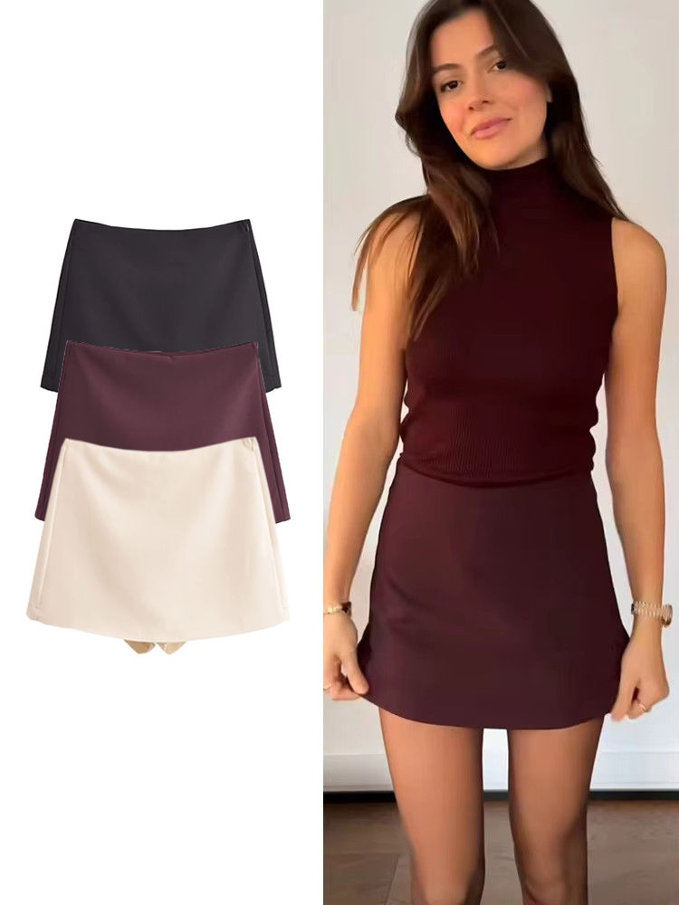 TFMLN New Spring Women Solid Skort Fashion Causal Side Zipper Mini Shorts Skirts