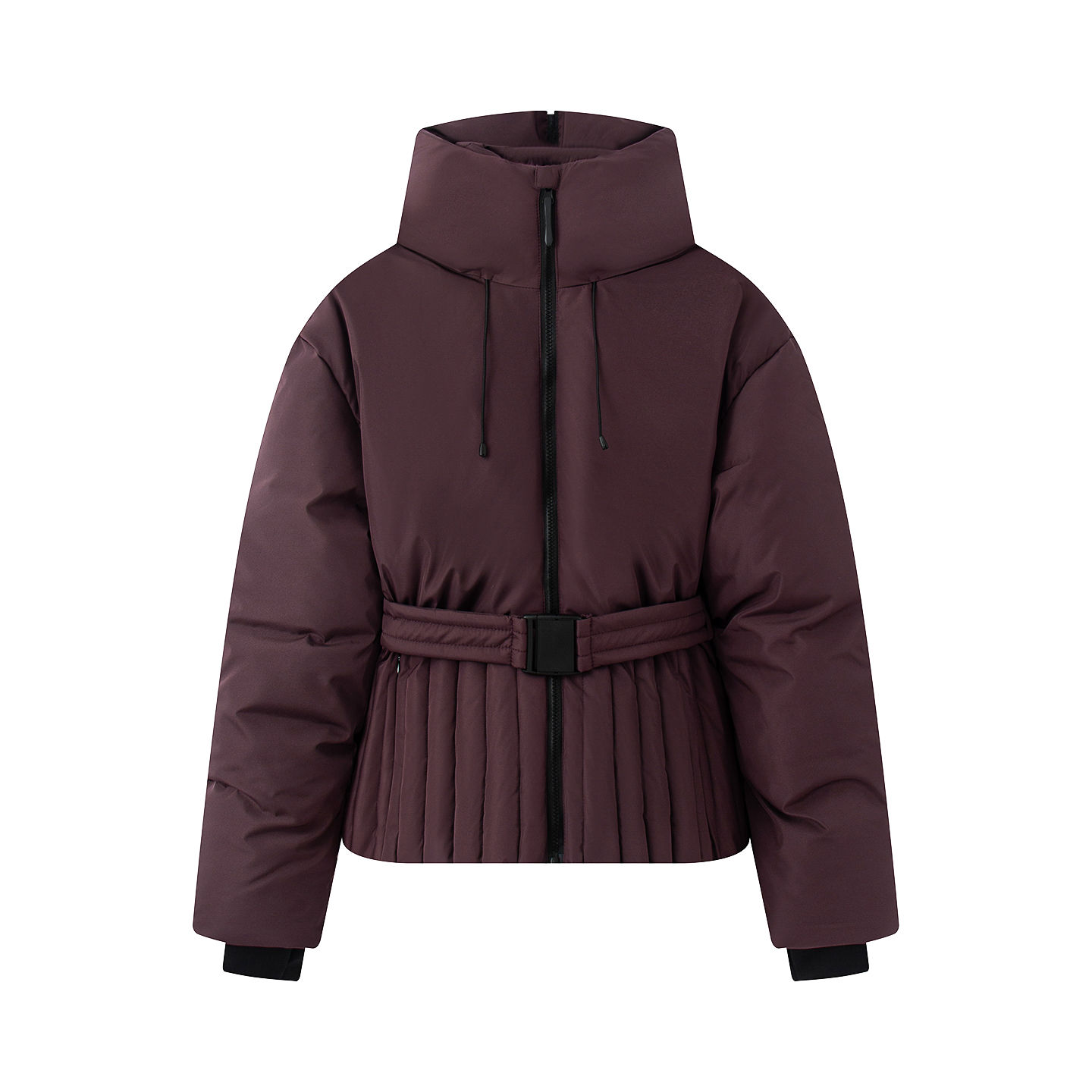 2026 Women's Elegant Hooded Zipper Burgundy Skiing Padded Snow Sports Coats Lady
