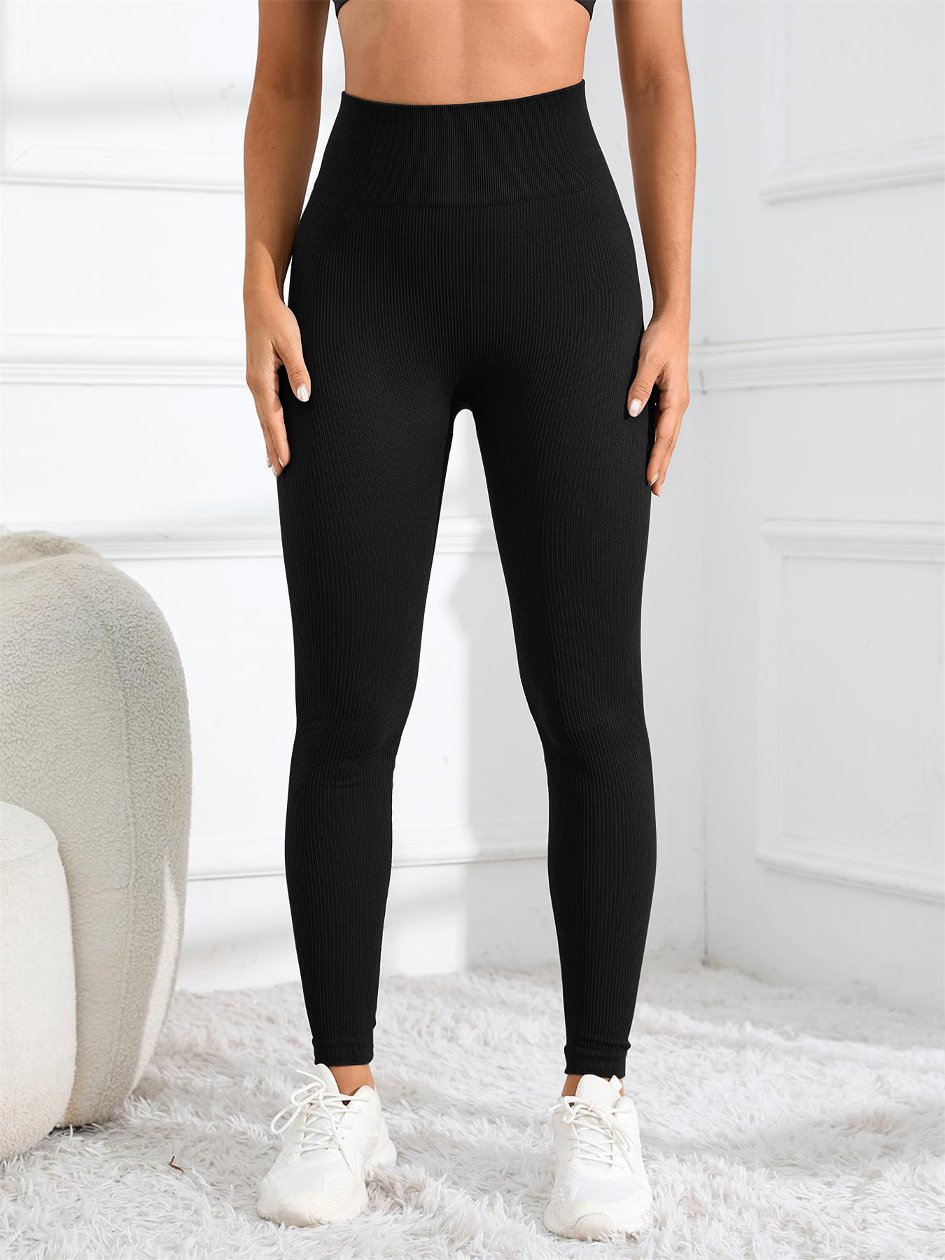 High Waisted Seamless Yoga Leggings, Ribbed Sportswear Tights, Fitness Apparel f