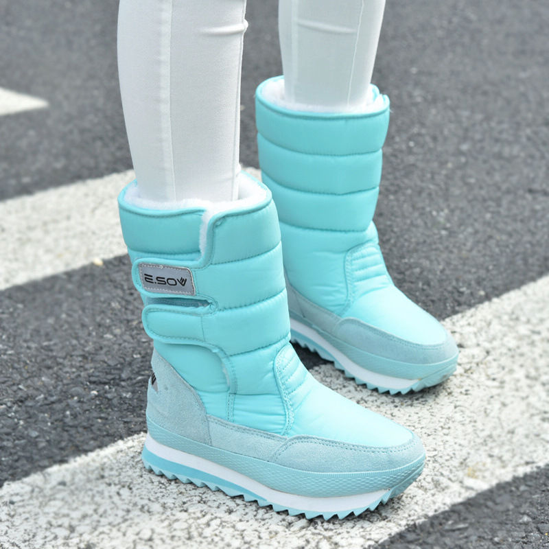 Winter Thick Women's Snow Boots Warm Plush Mid-calf Boots Non Slip Waterproof Pl