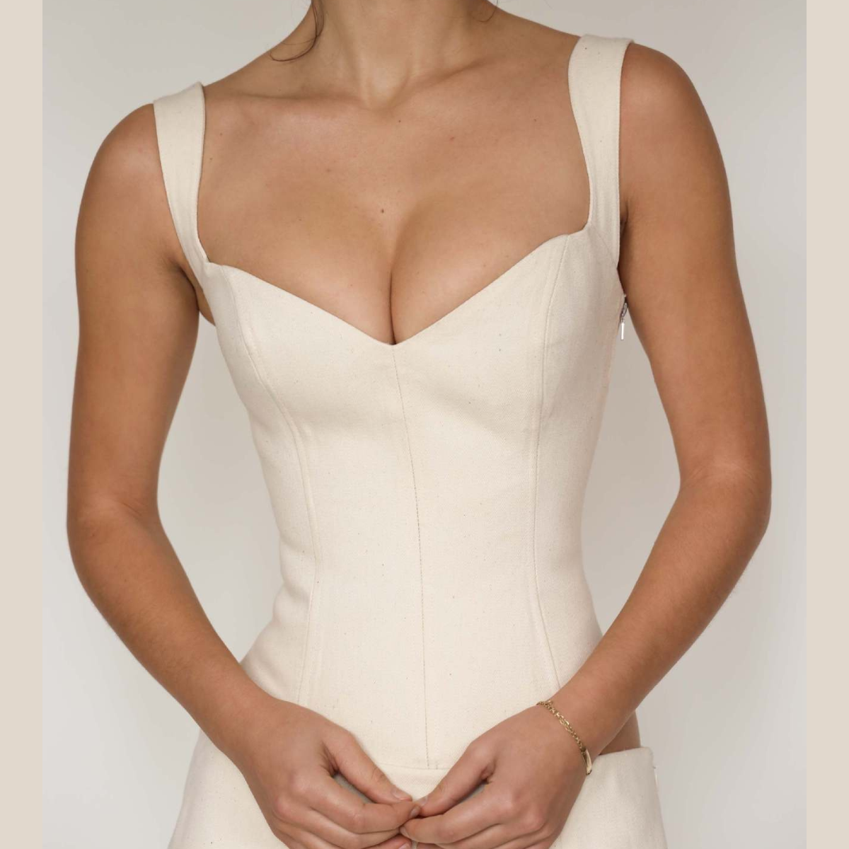 100% Cotton Corset Top Women Breathable Slim Bustier Front Zipper Double Straps