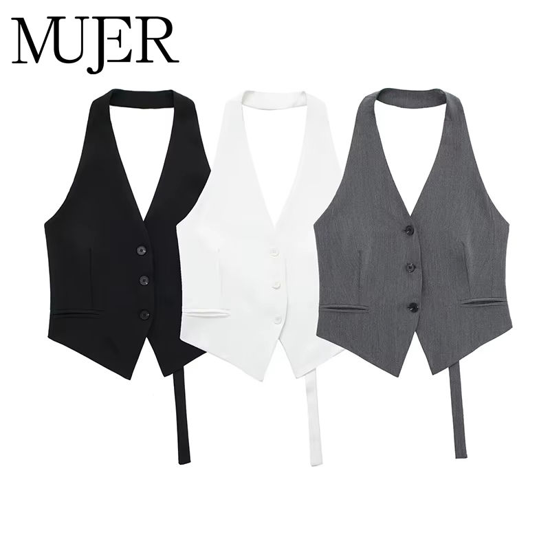 MUJER Off Shoulder Sleeveless Vest Women Black White Cropped Vest Woman Fashion