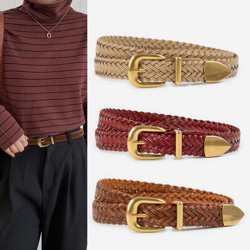 Woven women's waist belt, suitable for jeans and casual pants, decorative women'