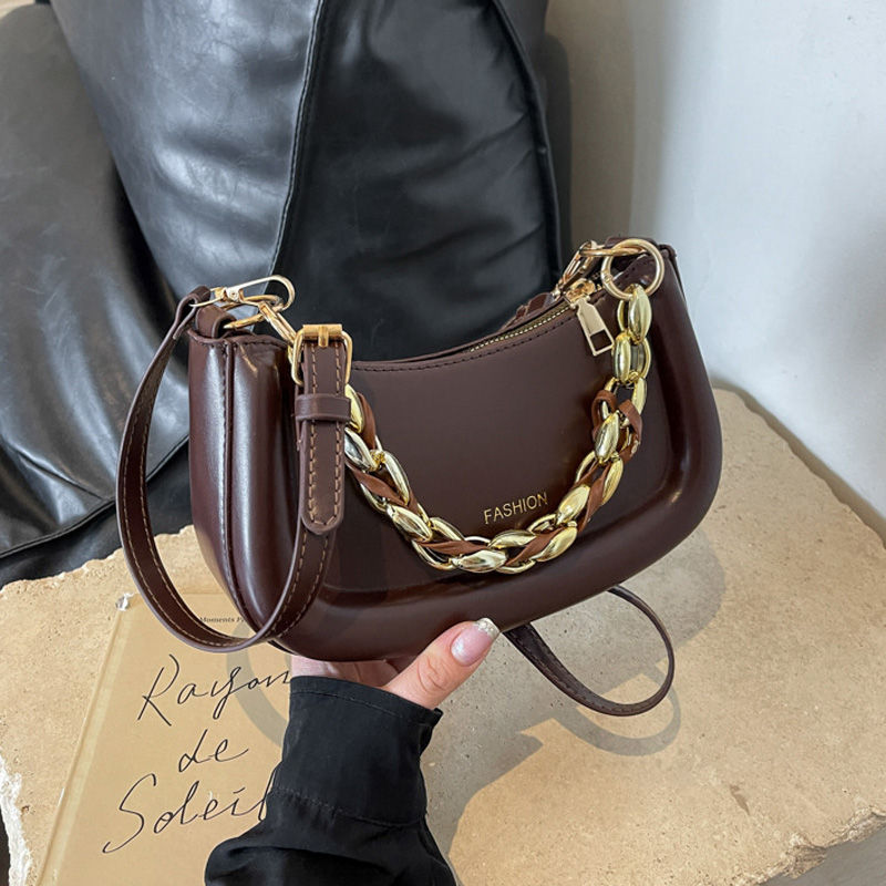 Fashion Chain Handbags Women's Crossbody Bags, Solid PU Leather Shoulder Bag For