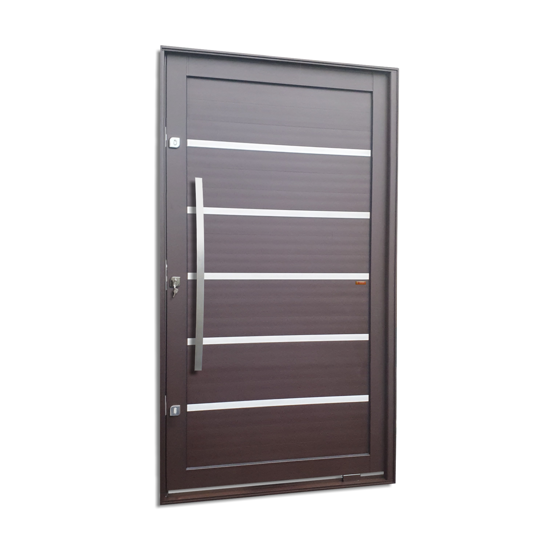 Porta Pivotante Alumínio Lamb.Premium C/Pux.E.Elite Marrom Corten 240X150 Brimak