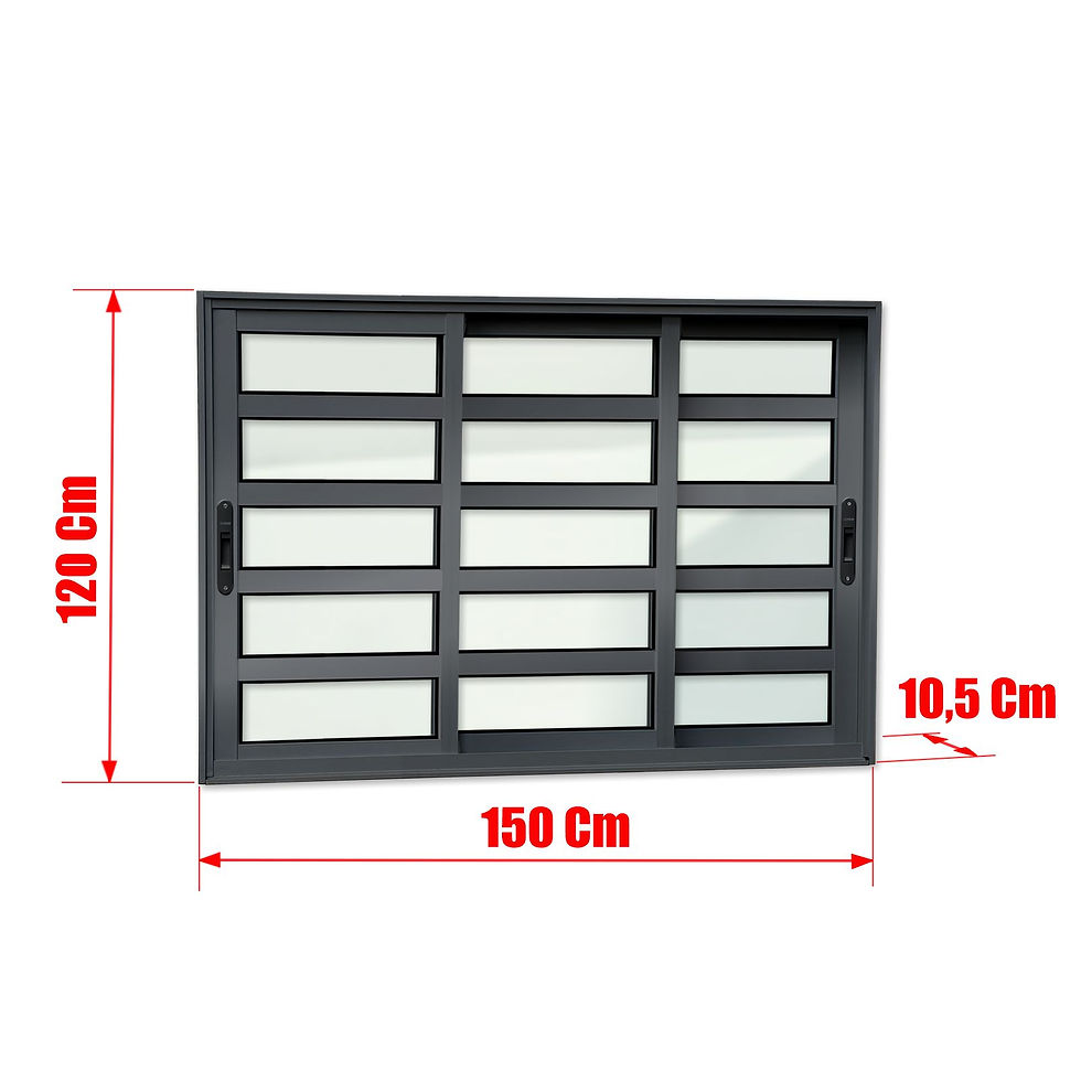 Miniatura: Janela Alumínio Elite C/Travessas 3 Folhas Móv.1/3 120 X 150 V.Liso Preto Brimak
