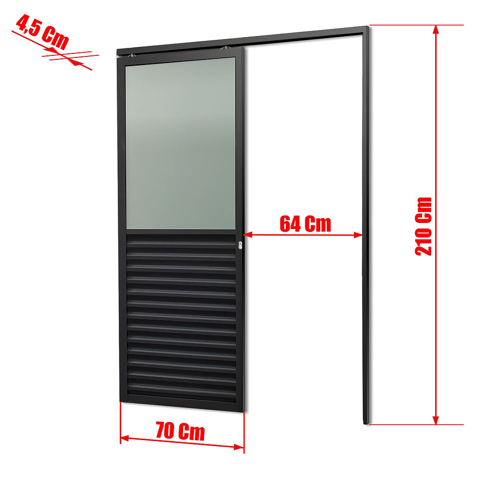 Miniatura: Porta de Correr Suspensa Meia Veneziana Meia Vidro Dir L.25 Preta 210X70 Brimak