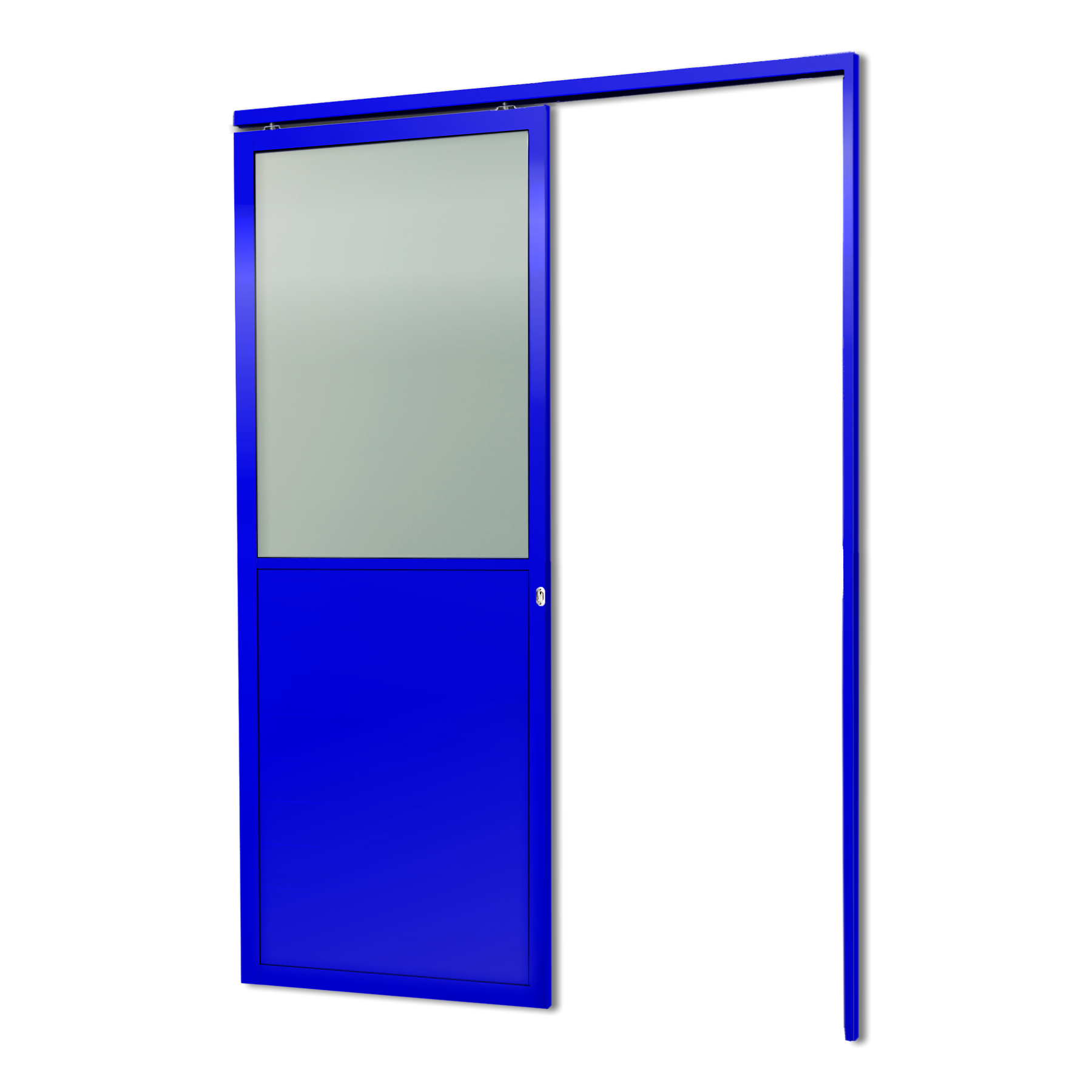 Porta de Correr Suspensa Meia Lambril Meia Vidro Dir L.25 Azul 210X80 Brimak