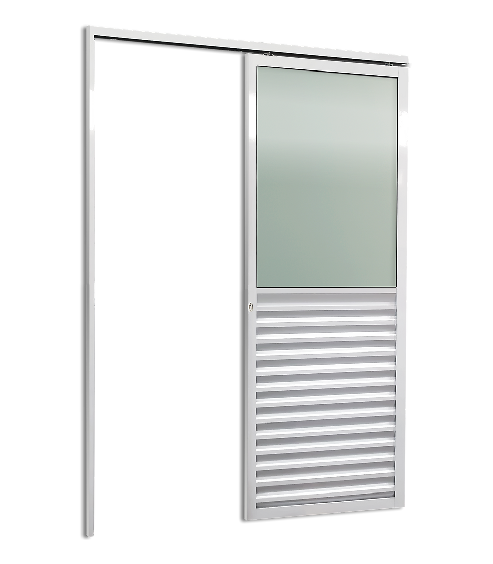 Porta Correr Suspensa Meia Veneziana Meia Vidro Esq L.25 Branca 210X100 Brimak