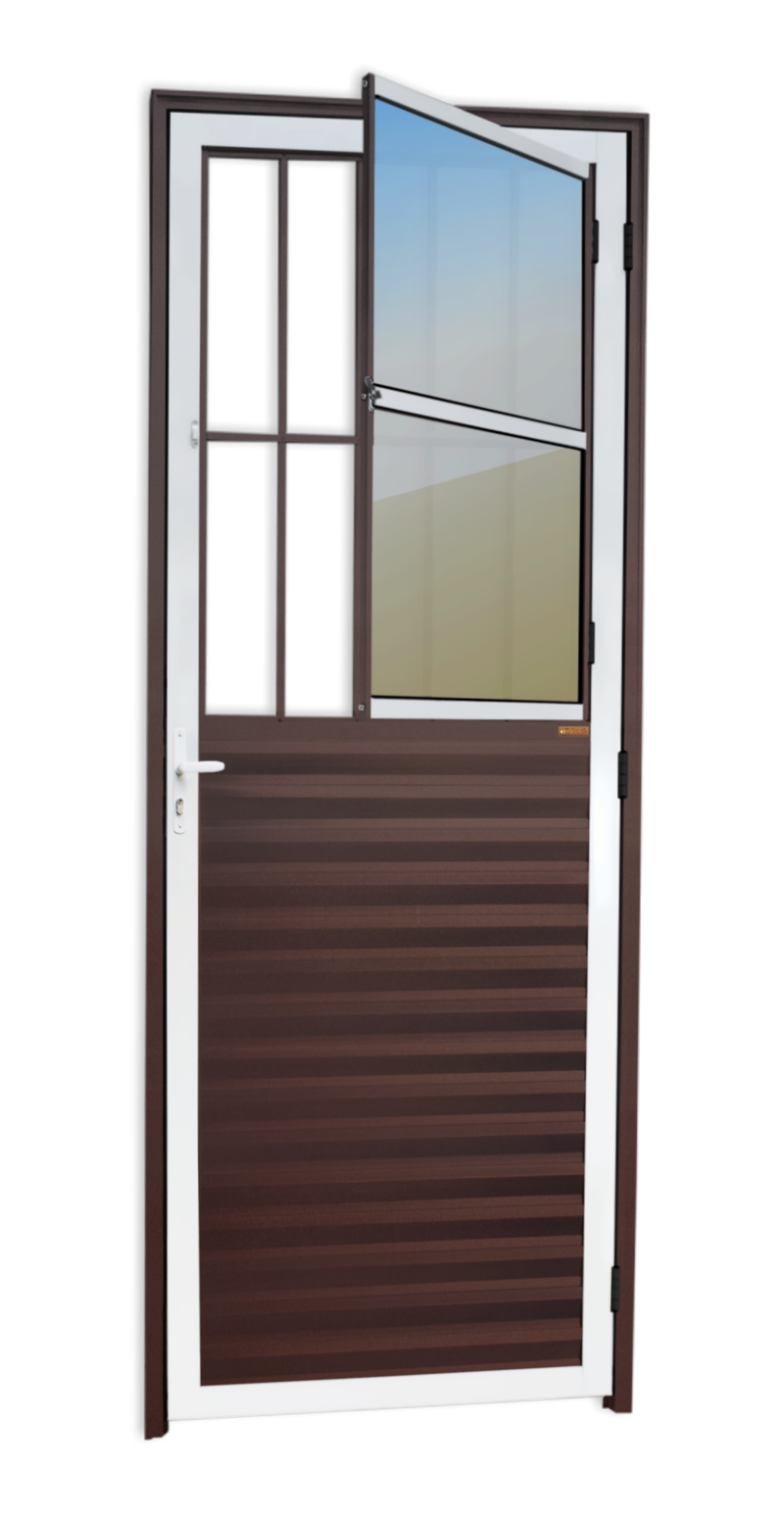 Porta de Sala Alumínio 80 E.L25 V.Refl.Mix Corten Brimak