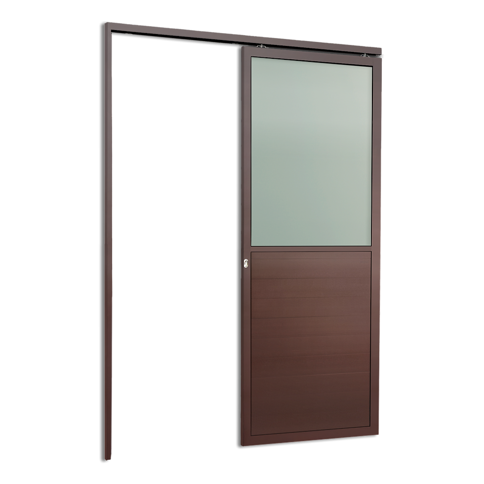Porta Correr Susp.Meia Lambril Meia Vidro Esq L.25 Marrom Corten 210X100 Brimak