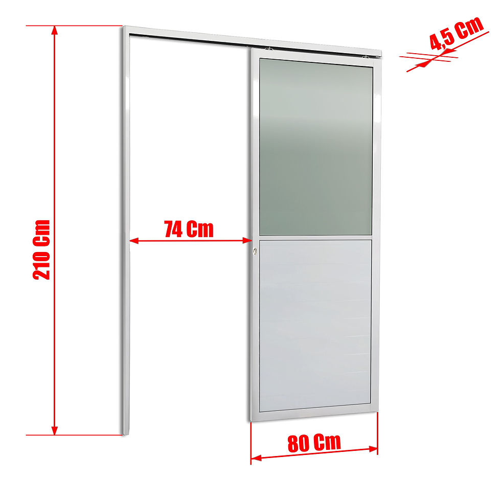 Miniatura: Porta de Correr Suspensa Meia Lambril Meia Vidro Esq L.25 Branca 210X80 Brimak