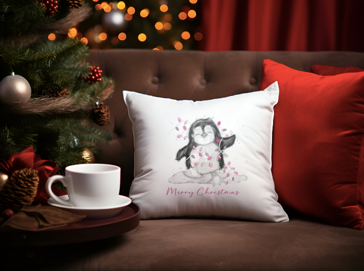 Thumbnail: Penguin Christmas Lights Cushion
