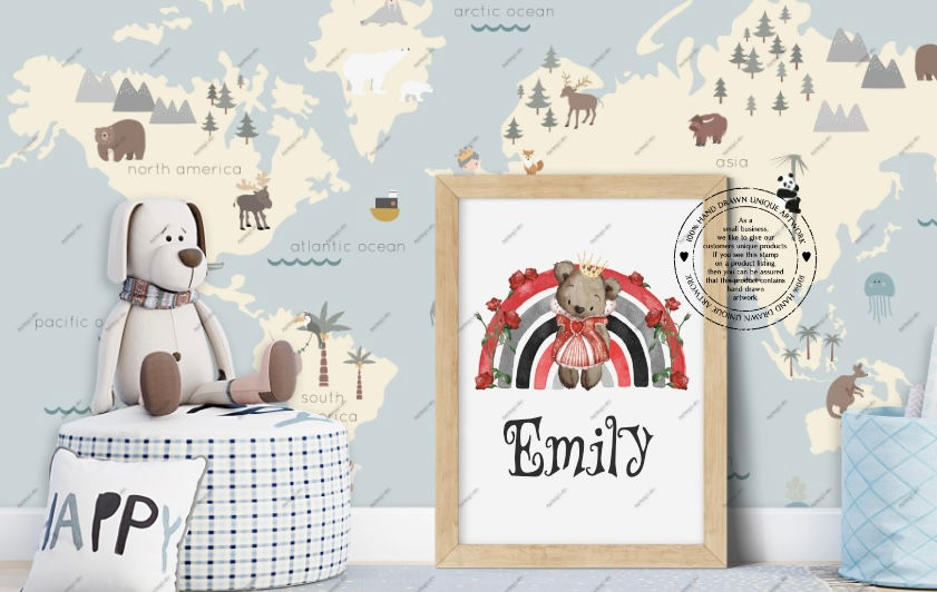 Alice Themed Cute Bear Rainbow Print (excluding frame)