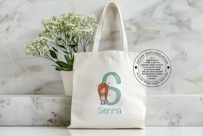 Thumbnail: Rainbow Girl Initial Tote Bag
