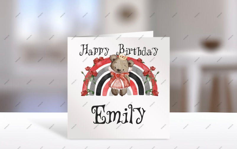 Alice Themed Cute Bear Rainbow Card