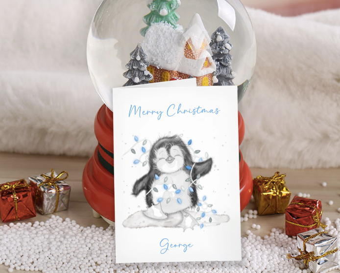 Penguin Christmas Lights Card