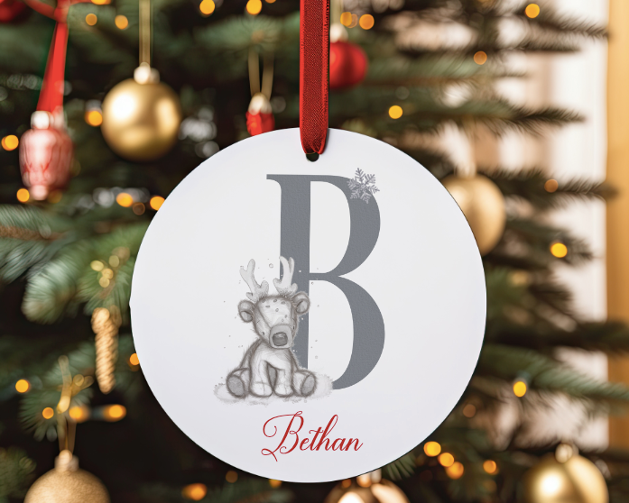Alphabet Sketchy Reindeer Bauble