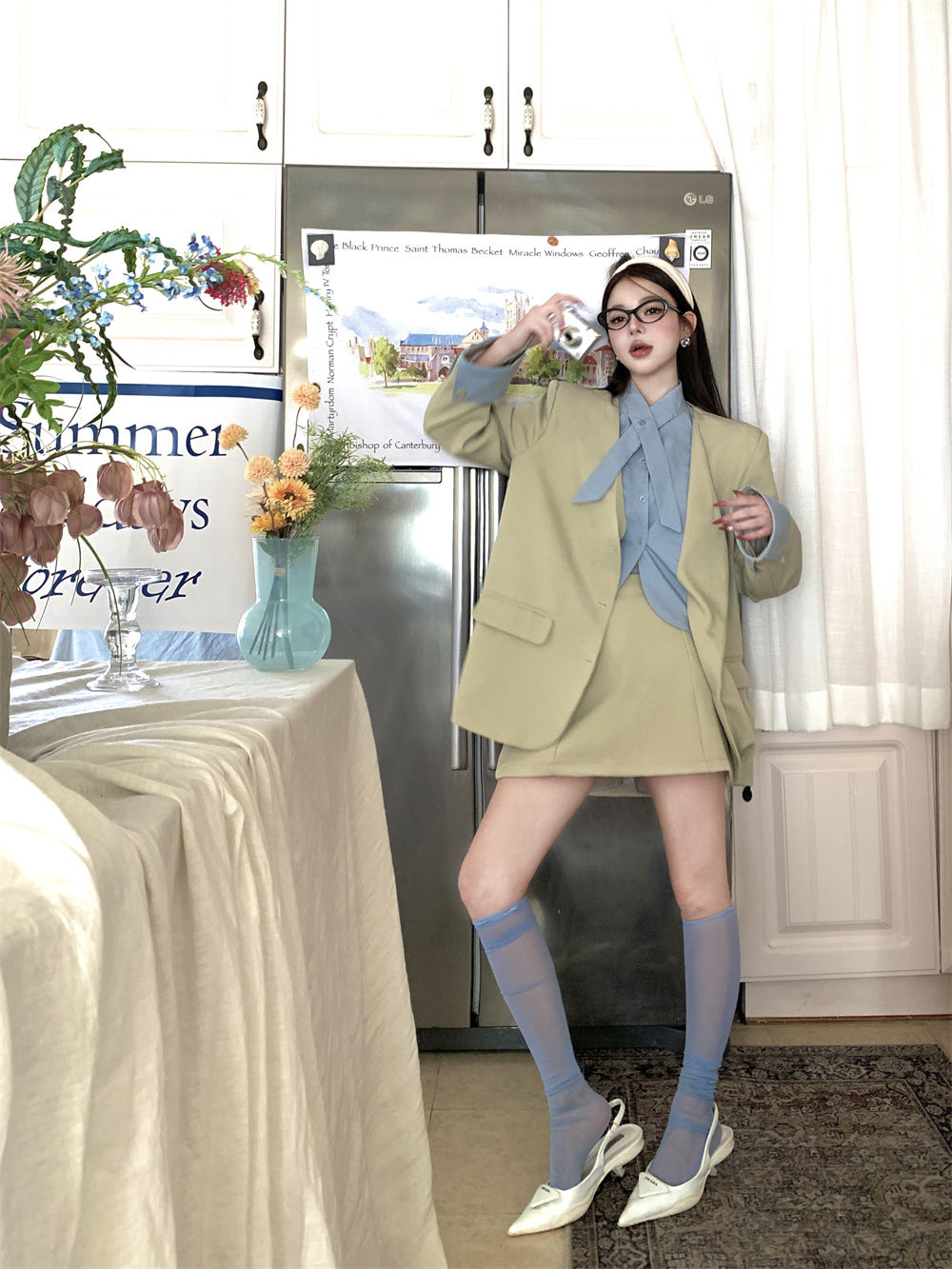 春夏向けスーツシャツジャケット(ツーピース風デザイン)